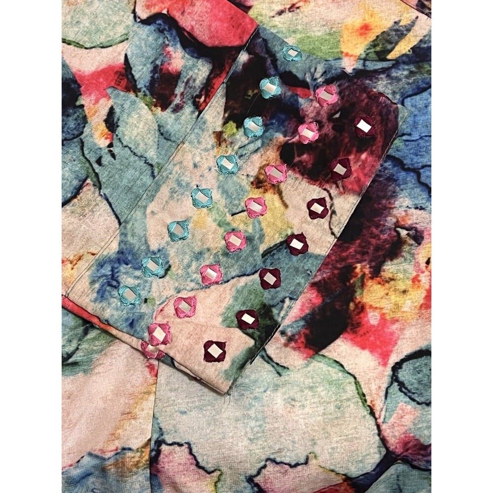 SOFT SURROUNDINGS Floral Watercolor Tunic Top Artsy Embellished V-Neck Womens 1X - Picture 7 of 9